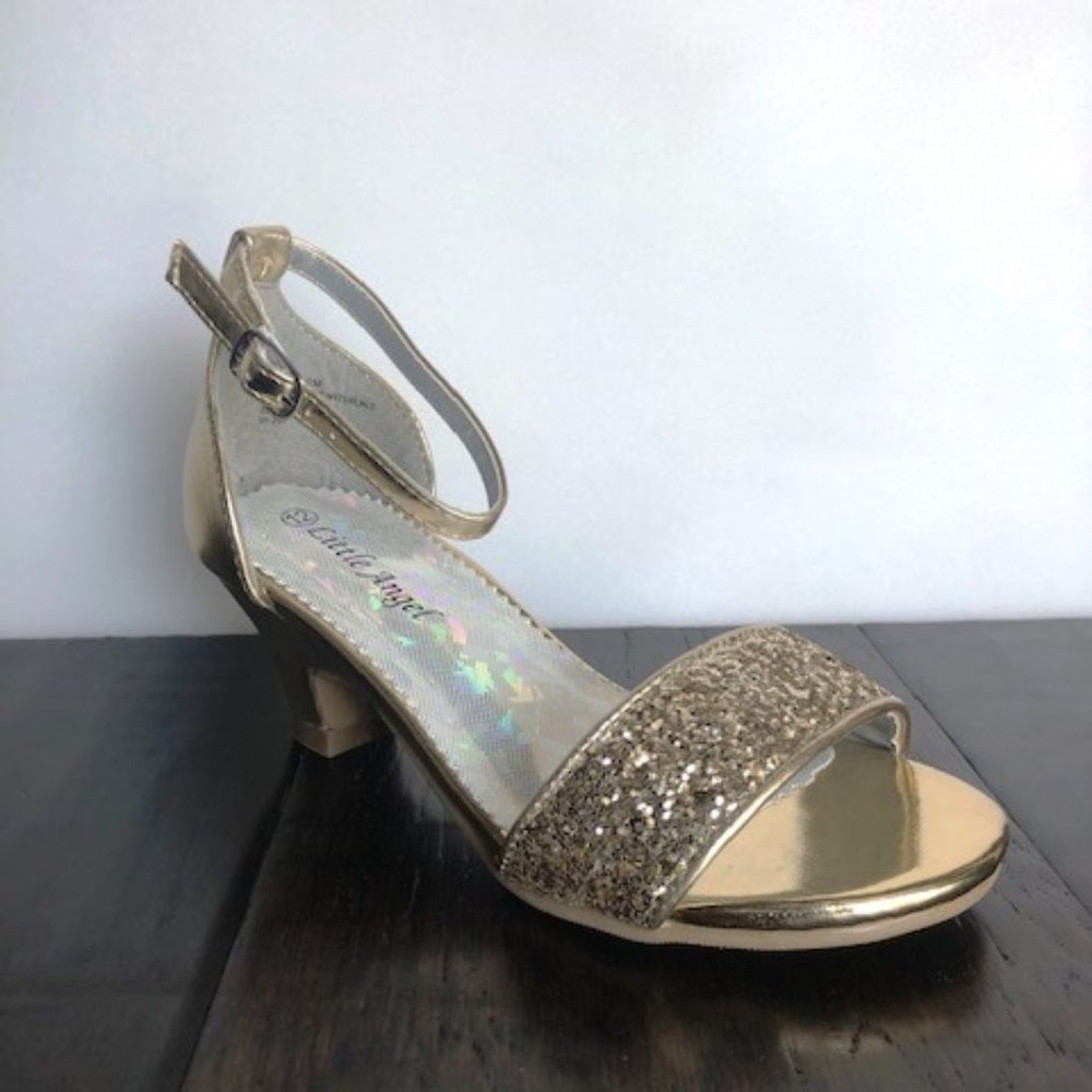 Toddler/Little/Big Girl Glitter Strap Kitten Heel Ankle Strap Sandal-Gold